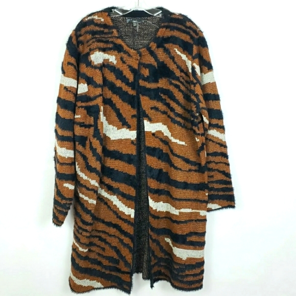 Sloni Womens Duster Cardigan 1X Brown Animal Print Knit Boho Open Front - Picture 1 of 9